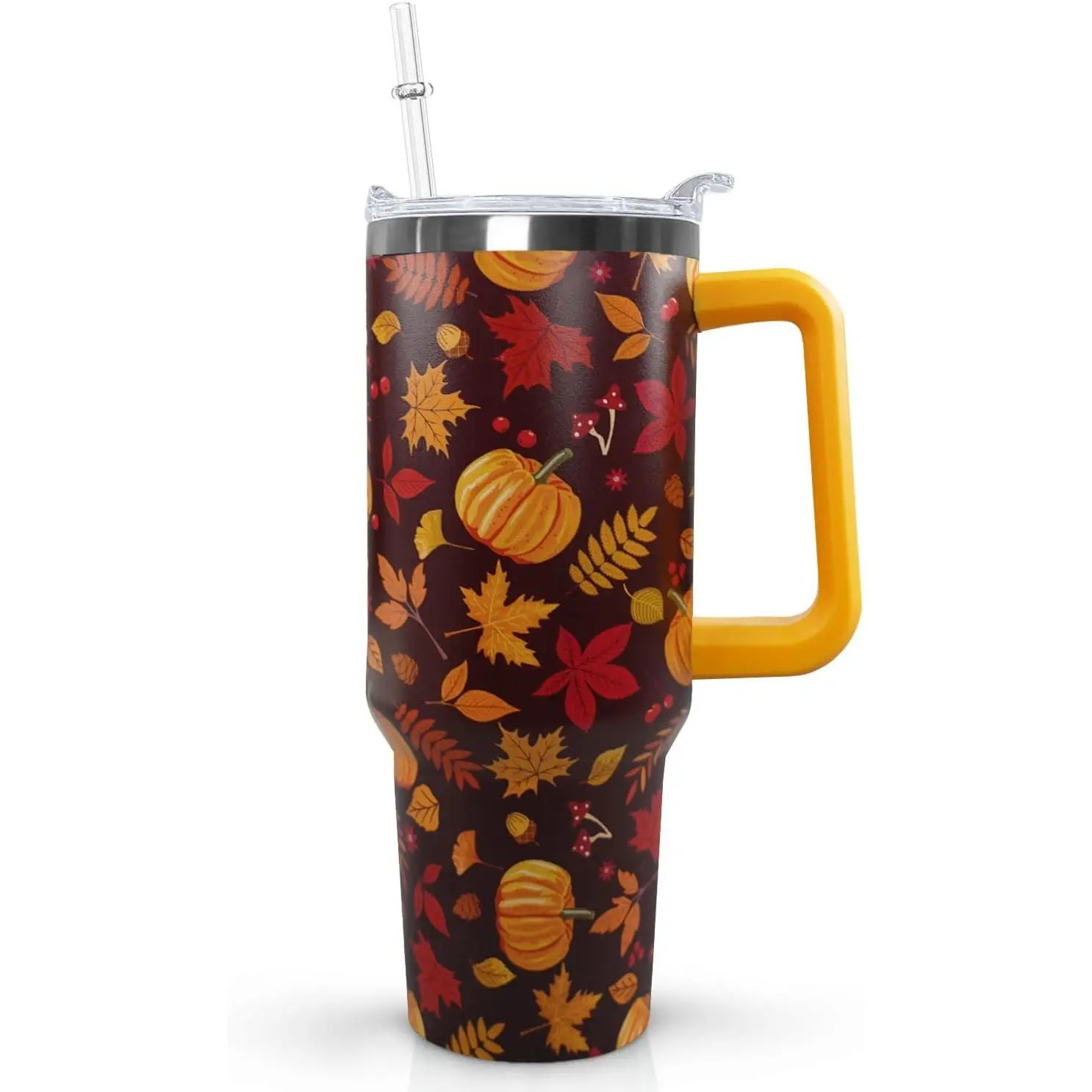40 oz Classic Insulated Stainless Steel Pumpkin Tumbler - Portable Kitchenware Drinkware Vacuum Flask with Lid, Transparent for Autumn Thanksgiving Travel, Birthday Gift Beverage Flask, Flasks