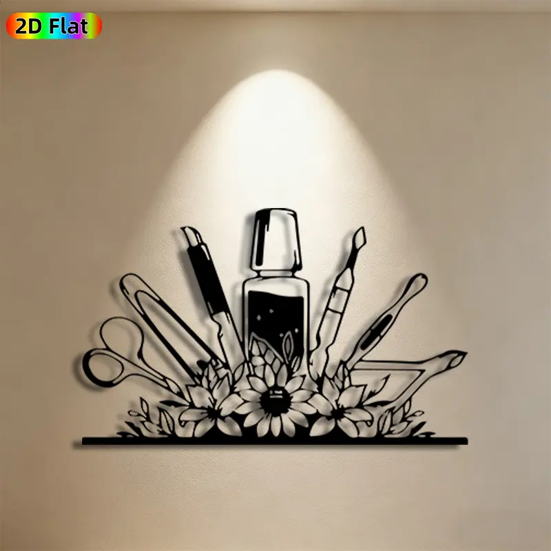 1pc Nail Polish & Manicure Tools Metal Wall Art,Nail Polish Statue Mural, Ideal Gift for New Year, Christmas, Beauty Decor Enthusiasts, Rust-Resistant Metal Wall Decor Wall Sculptures, Perfect for Salon Wall & Home Fence, Unique Beauty-Themed Decor