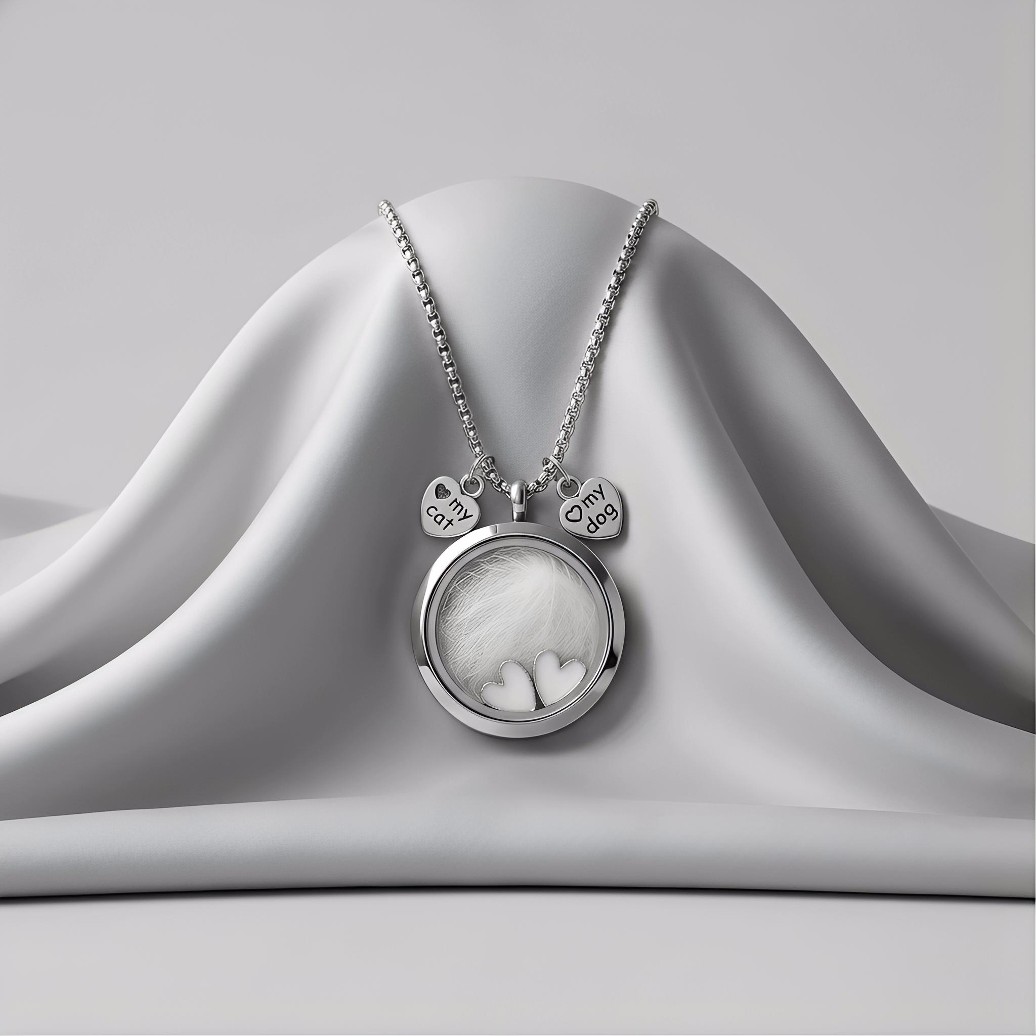 Pet Memory Locket Necklace for Dog/Cat Owners, Waterproof Stainless Steel Pet Hair Keepsake, Pet Memorial Gift for Her/Him