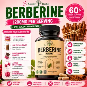 Garden of Herbz Berberine 1200mg + Ceylon Cinnamon 60 Vegan Capsules for Metabolism Energy Support Natural Healthcare Supplement