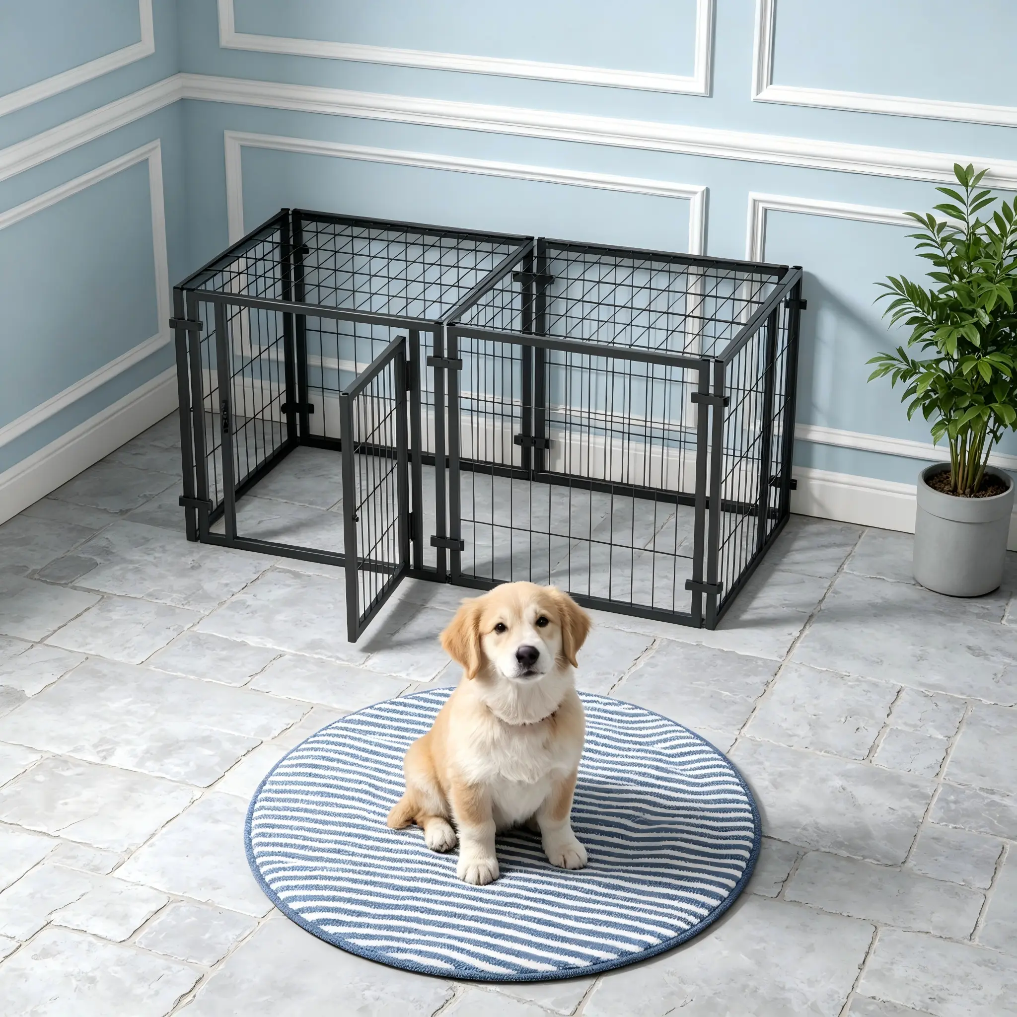 47.2" Heavy-Duty Steel Frame Dog Crate - Steel Frame Kennel with 47.2"L * 23.6"W * 23.6"H Size, 47.2" Roomy Space, Front+Side Entry, Double Doors, Metal Wire Vertical Playpen Gate, 10.49 lbs, Open or Enclosed, Portable Indoor-Outdoor Pet Cage for Dogs/Pup
