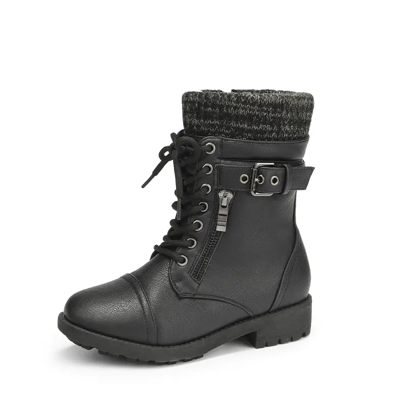 Dream Pairs Girls' Mid-Calf Combat Boots (10-11 Years), Lace-Up with Side Zipper, Padded Sole, 1.2-in Heel, TPR Sole for Durability & Traction, Midcalf Coverage Everyday Footwear