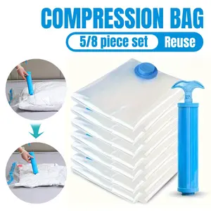 Vacuum Storage Bag Set, 1 Set Large Vacuum Storage Bag with 1 Manual Suction Pump, Space Saving Air-tight Compression Storage Bag for Bedroom & Living Room, Reusable Compression Bags