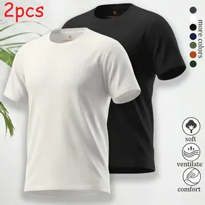 Pack of 2 men’s classic short-sleeve crew-neck T-shirts — premium fit, comfortable and casual for everyday wear, soft and breathable fabric, versatile style suitable for various occasions.
