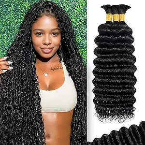 Deep Wave Bulk Hair 24Inch Braiding Hair for Boho Braids Crochet Hair for Black Women Synthetic Wet and Wavy Bohemian Braids No Weft 3 Bundles afro kinky curly