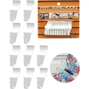 Vinyl Siding Hooks (10 Pack, White), Heavy Duty Stainless Steel, No Drill, Holds up to 18 lb per Hook, for Outdoor Decor