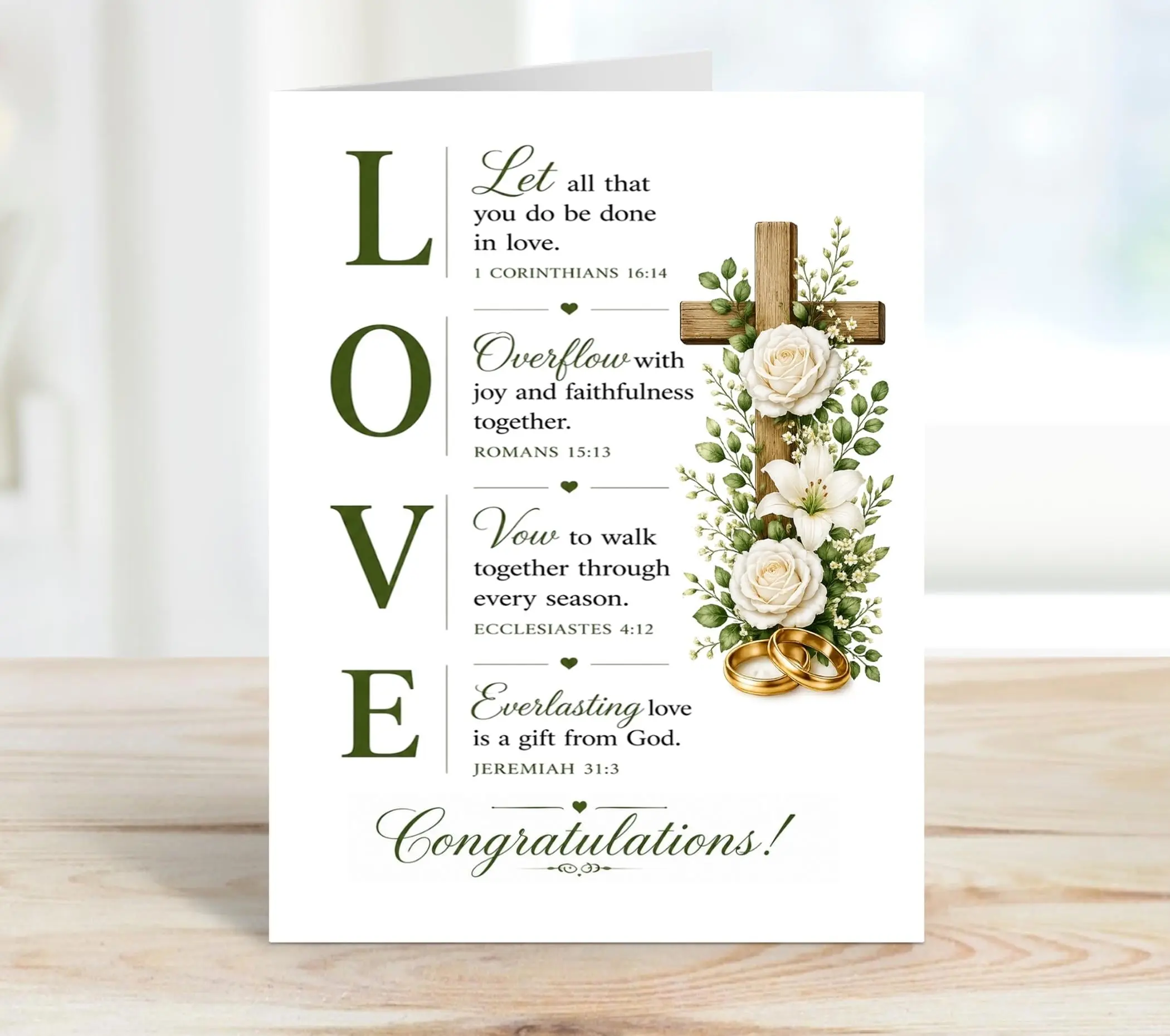 Christian Wedding Card for Couple, Religious Wedding Congratulations Card, Bible Verse Marriage Card, Elegant Faith Wedding Card