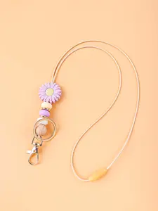 Elegant Daisy Silicone Beaded Lanyard, Adjustable Wood Bead Neck Lanyard with Clip, Cute Anti-Lost Key Lanyard for Keys/badge/ID Card