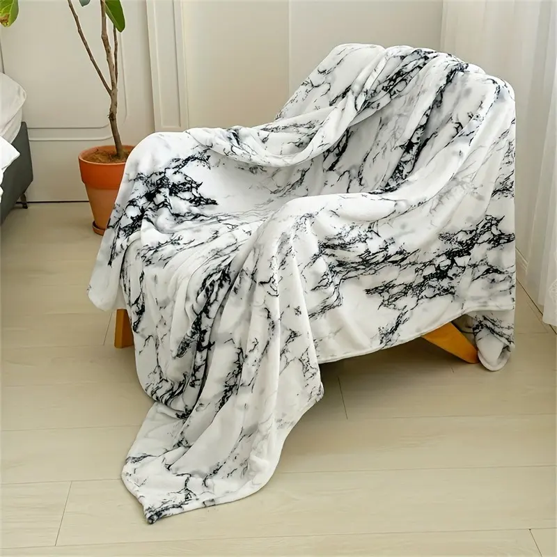 Ultra-Soft Marble Print Throw Blanket - Black and White Ink-Vein Stone Texture, Modern Minimalist Neutral Aesthetic Bedding for Couch Bed, Room Decor Flannel Home Gift