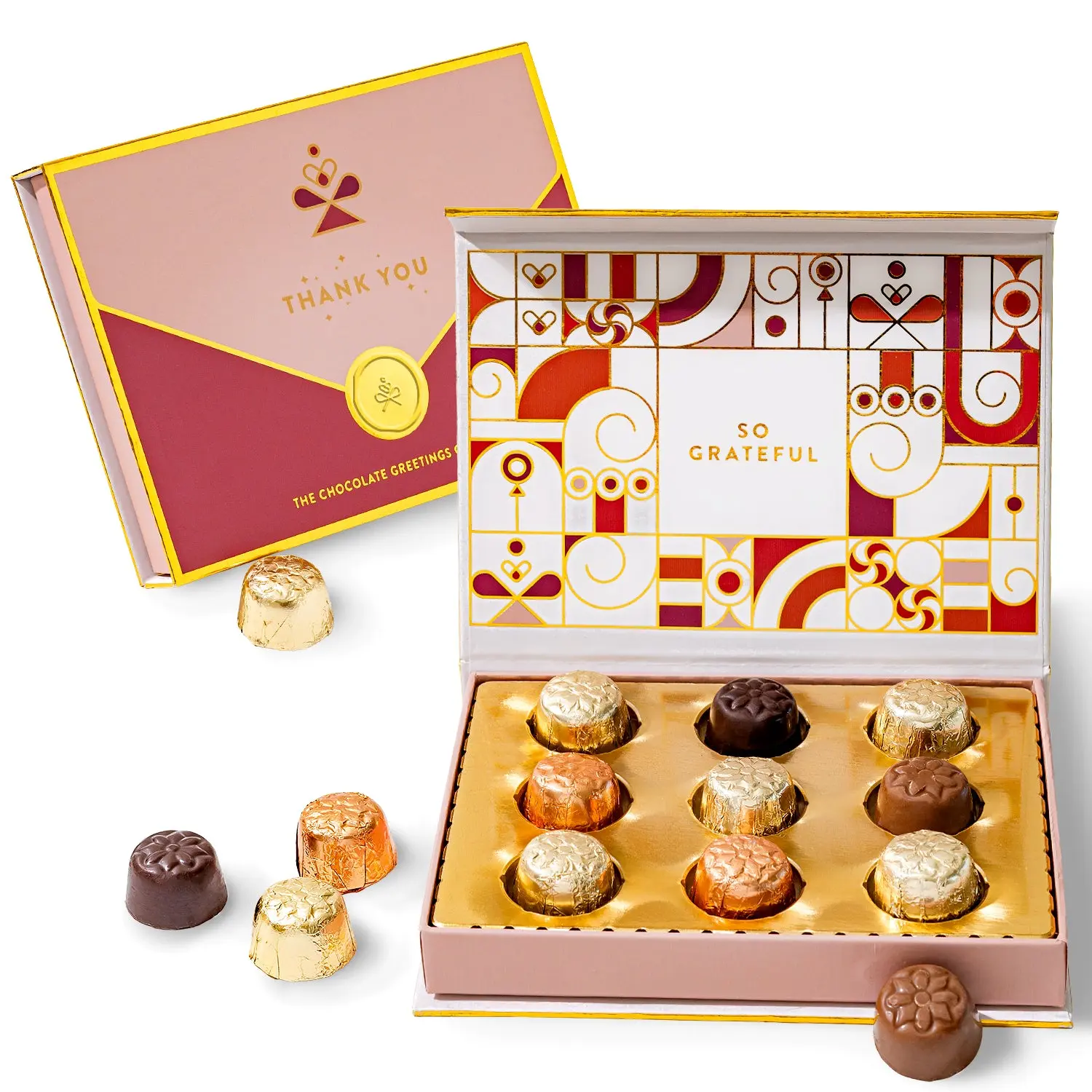 Assorted Chocolate Thank You Gift Box - No Wrapping Required Chocolate Candy Variety Pack, Boxed Novelty Snacks, Edible Greeting Card for Family