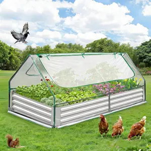 GAOMON Raised Garden Bed with Cover, 6x3x1 Ft Outdoor Galvanized Metal Planter Box with 2 Screen Windows, Mini Greenhouse for Vegetables and Flowers, Clear Top Cover
