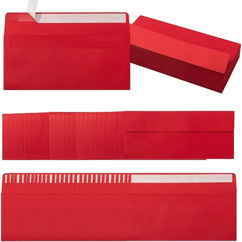 100-Pack Colorful #10 Self-Seal Paper Business Envelopes, 4.13x9.49 Inches (Red, Multiple Colors Option), Durable, Don’t Fade, Smooth Surface, Easy to Write for Business Users; Office Checks, Letter Mailing Invoices