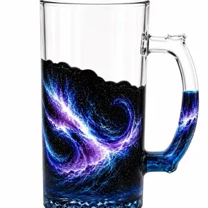 Hand painted galaxy inspired style beer mug with handle, 16 ounce Drinkware Glass
