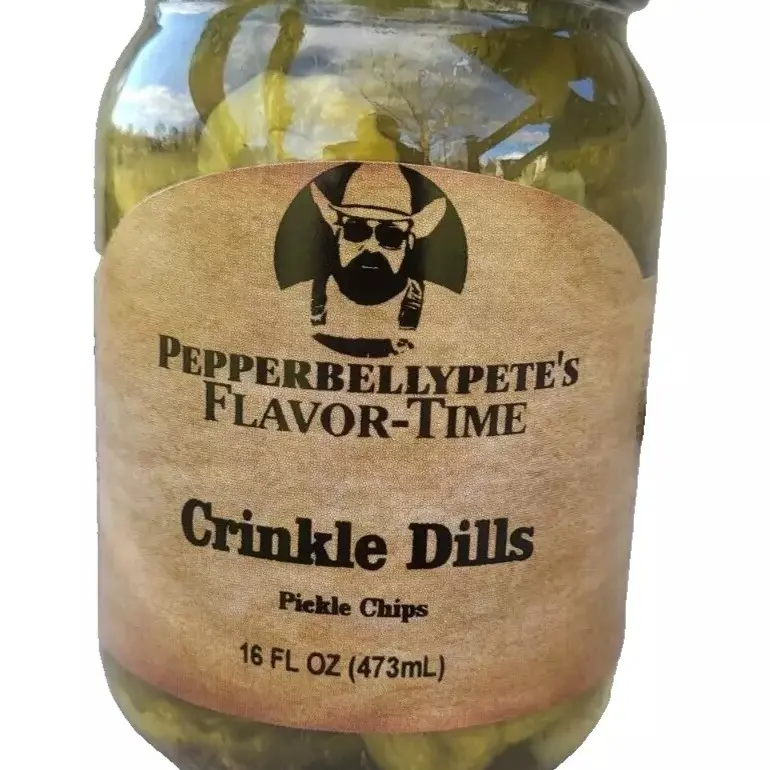 Pepper Belly Pete's Crinkle Dills - 16 oz Jar of Pickled Food, Tangy