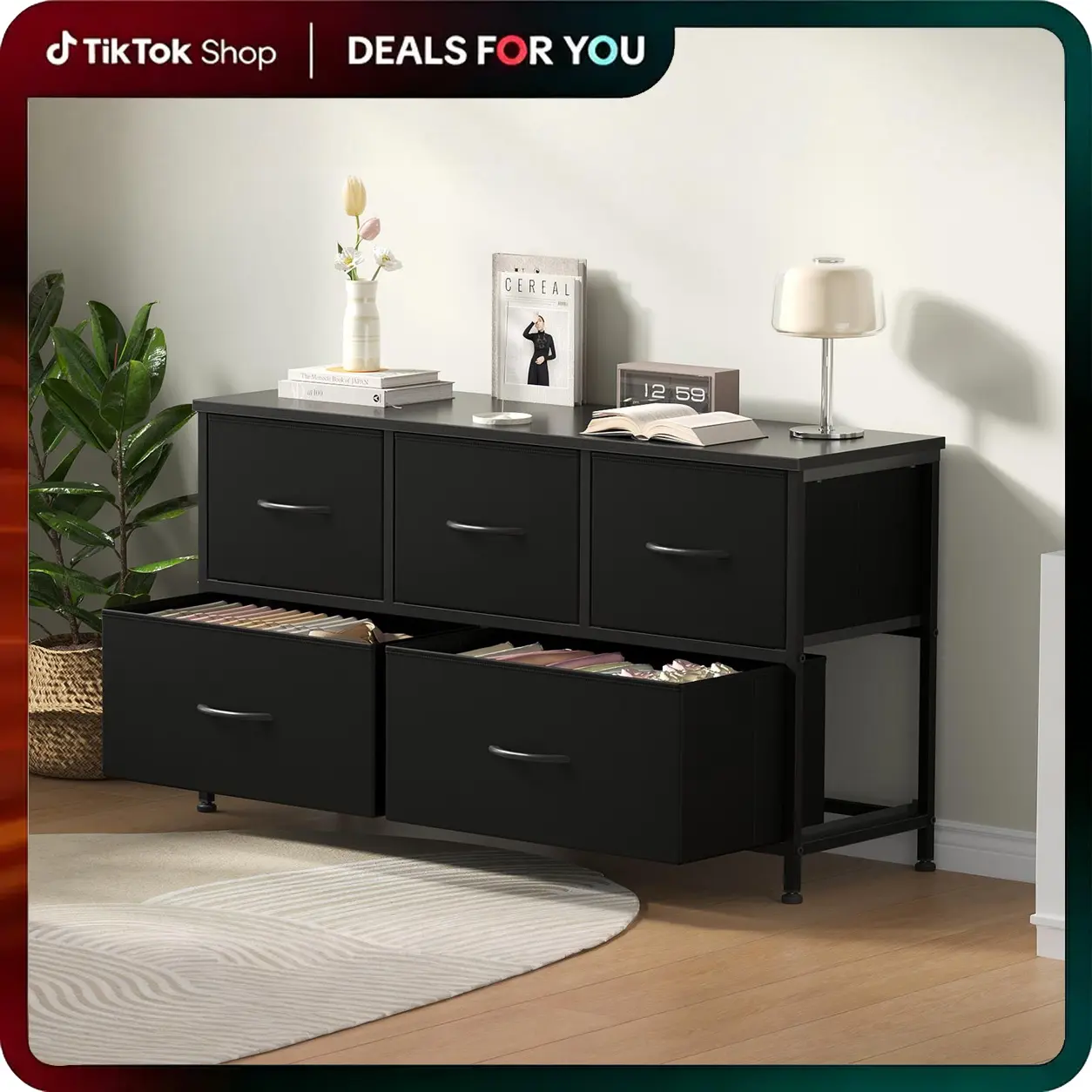 5-Drawer Fabric Storage Tower Dresser, Solid, Stable, Multifunctional Cupboard Cabinet with Fabric Bins, Apartment Furniture for Bedroom Closet Organization, Entryway Use, Room Accessories, Aesthetic Decor, Living Room Decorations