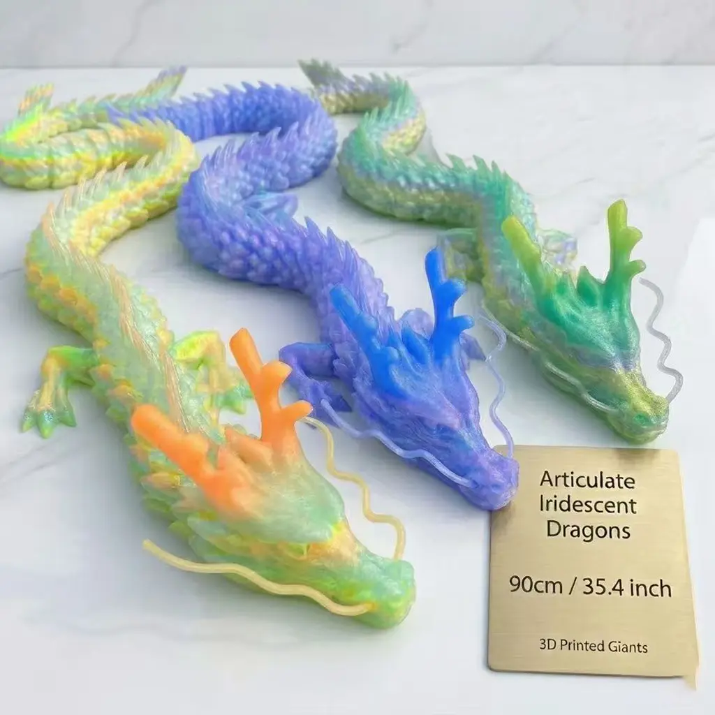 Summerwins 35.4-in Gradient 3D Printed Plastic Chinese Dragon Large Sculpture - Adjustable Joint, Crystal Gradually Turns Green, Desktop Decor, Fits Home Office or Car Interiors, Unique Christmas Gift for Him, Collectible