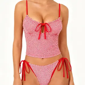 Seamoly Gingham Drawstring Tied Front Tie Side Tankini Set size bathing suit sarong tankini woman RushReady2025 Tankiniswimsets Tankinisuit Tankiniswimwear