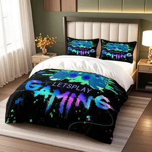 Game Controller Graffiti Bedding Set, Bedroom Bedding Set, Boys and Teens Colorful Hip Hop Trend Sheet Set, Includes 1 Fitted Sheet and 2 Pillowcases
