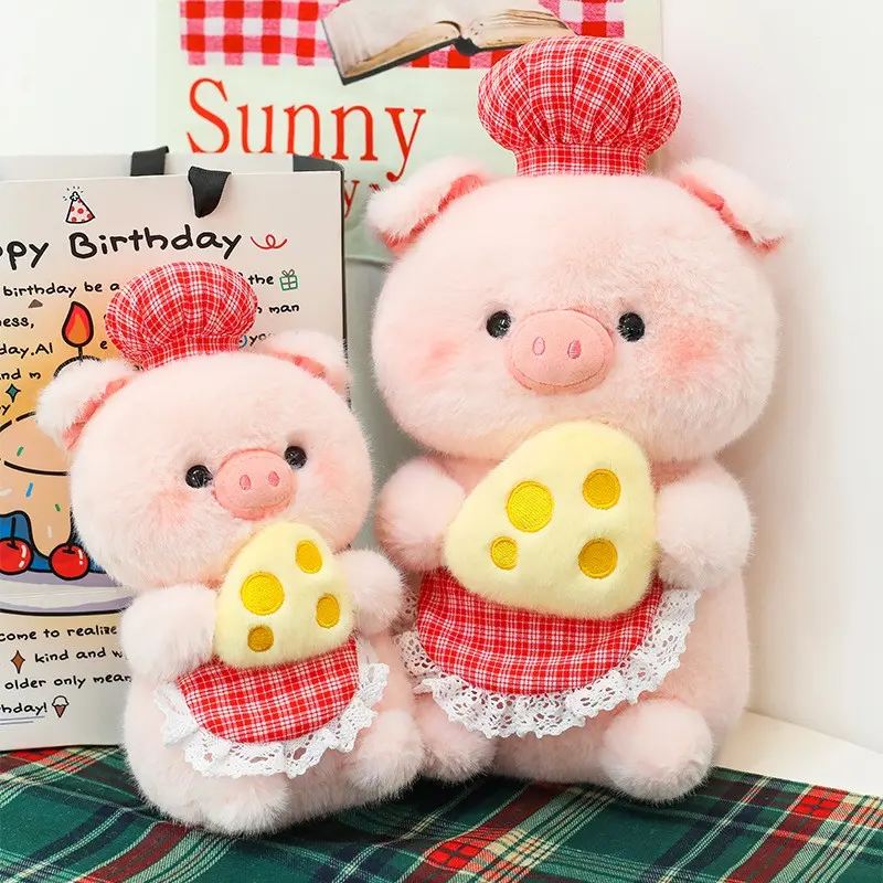 Cute Chef Pig Plush Toy with Cheese, Soft Stuffed Animal, Multiple Sizes, Perfect Gift for Friends, Adorable Plushie for Kids