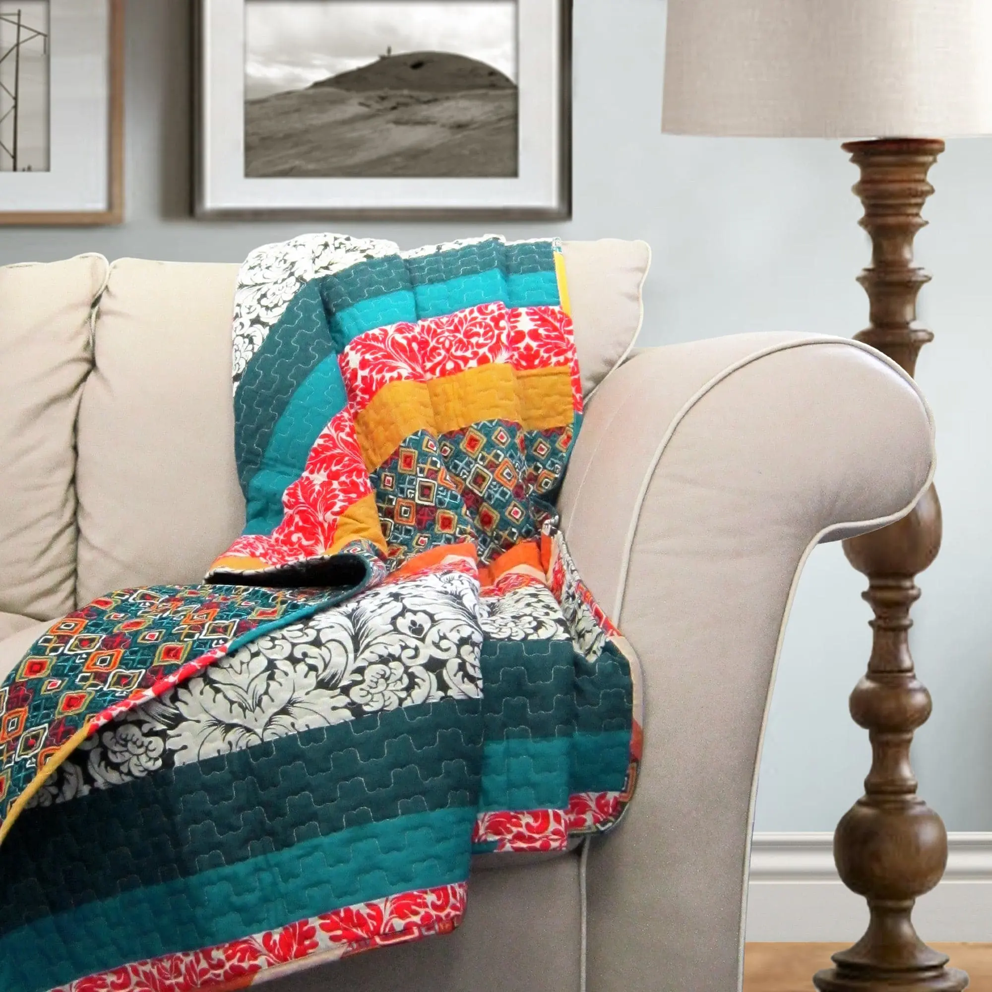 Lush Decor Whimsical Striped Soft Blanket Throw - Multi-Colored Quilted Bed Blanket for Beds Couches, Home Styling, Bed Blankets