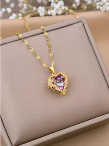 Colorful crystal Heart Shaped Pendant necklace, fashionable trendy jewelry, romantic statement necklace, gift for women