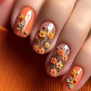 Flower Pattern Fake Nails with Nail File & Tape, 24pcs Short Square False Nails for Women & Girls DIY Nail Art, Effortless Press on Nails Manicure Set Nail Kit Set
