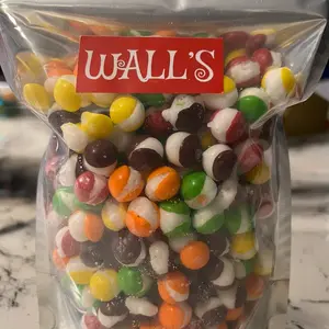 Freeze Dried Rainbow Puffs. Delicious Freeze Dried Freeze Dried Candy. Assorted Fruit Flavored Sweets.