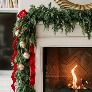 70.8-inch Artificial Cedar Garland with 126 Green Leaves, Upgraded Dense Design for a Full and Realistic Look – Perfect for Christmas Home, Fireplace, and Staircase Decorations**