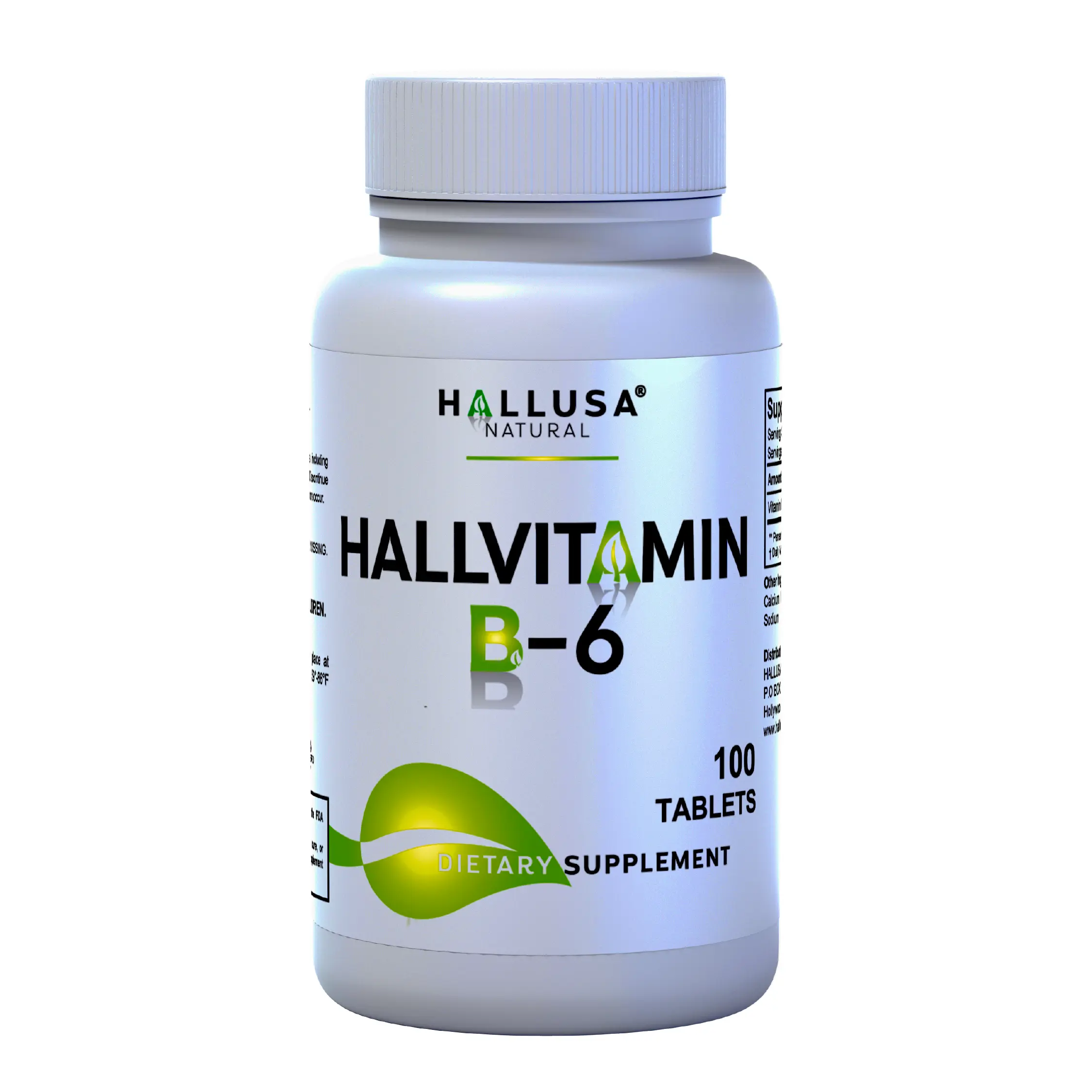 HALLUSA NATURAL Hallvitamin B-6 100mg Organic Dietary Supplement Capsules - 100 Count, Gluten-Free, GMO-Free, Single Item for Adults, Supports Fitness, Metabolism, Brain Health, Heart Health, Immune Function