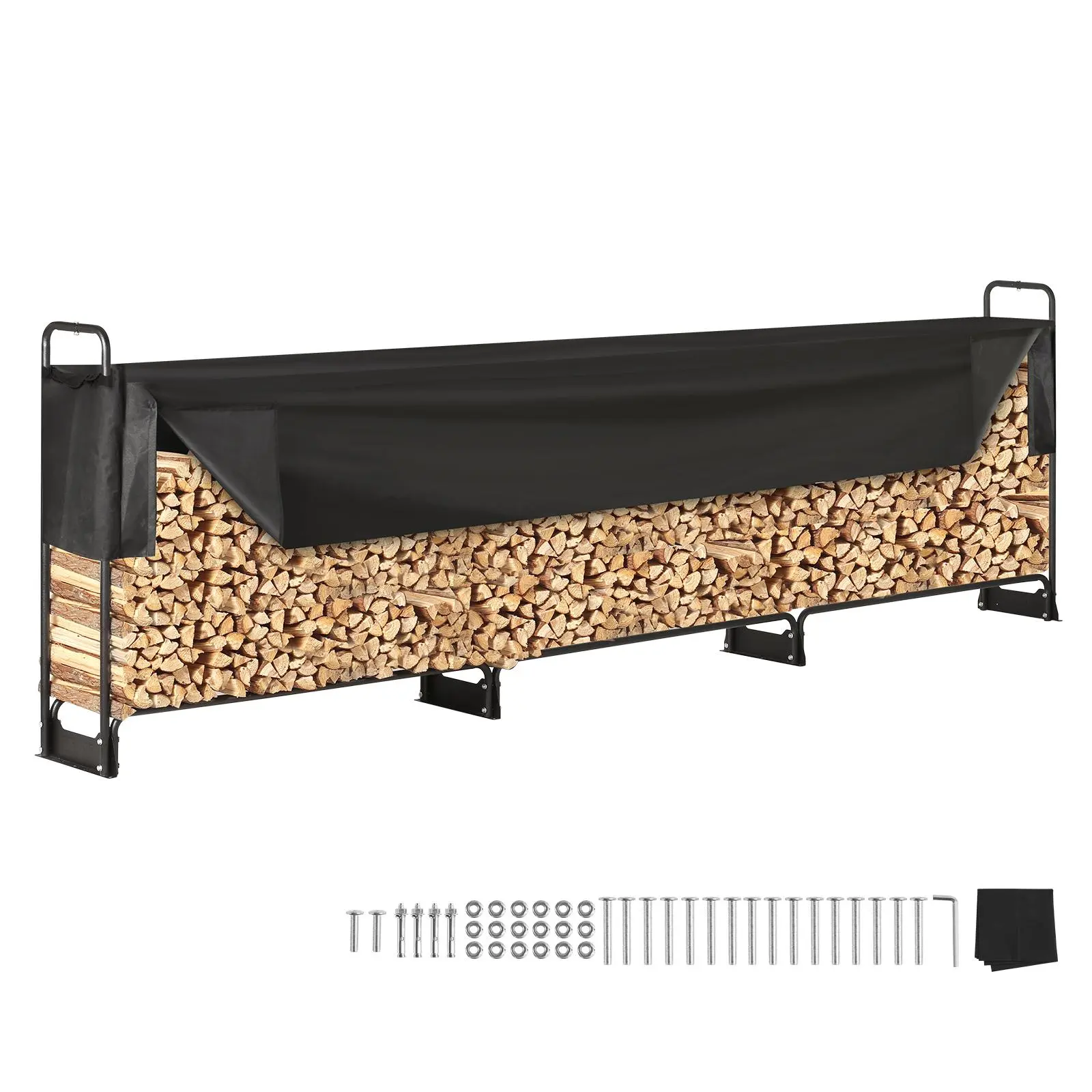 【Summerfinds】VEVOR 12.7FT Outdoor Firewood Rack with Cover, 152x14.2x46.1in,Heavy Duty Firewood Holder & 600D Oxford Waterproof Cover for Fireplace, Patio, Indoor/Outdoor Log Storage Rack for 3/4 Cord of Firewood Organiser Room