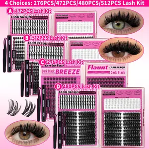 512pcs/480pcs/276pcs D Curl Lash Clusters Kit, Spike/Cat Lashes, Feline Lash Look 3D Effect False Eyelash DIY Individual Clusters Lash Kit, Kit With Bond&Seal Tweezers, For Beginners & Pros, Easy Apply for Makeup Daily, Eyelashes Extension Set