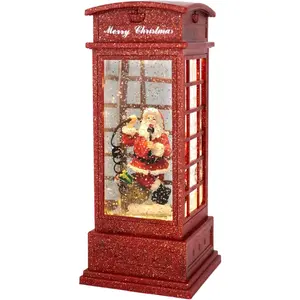 Wondise Snow Globe with Timer, Battery Operated Telephone Booth Snow Globes Spinning Water and Swirling Glitter (Santa)