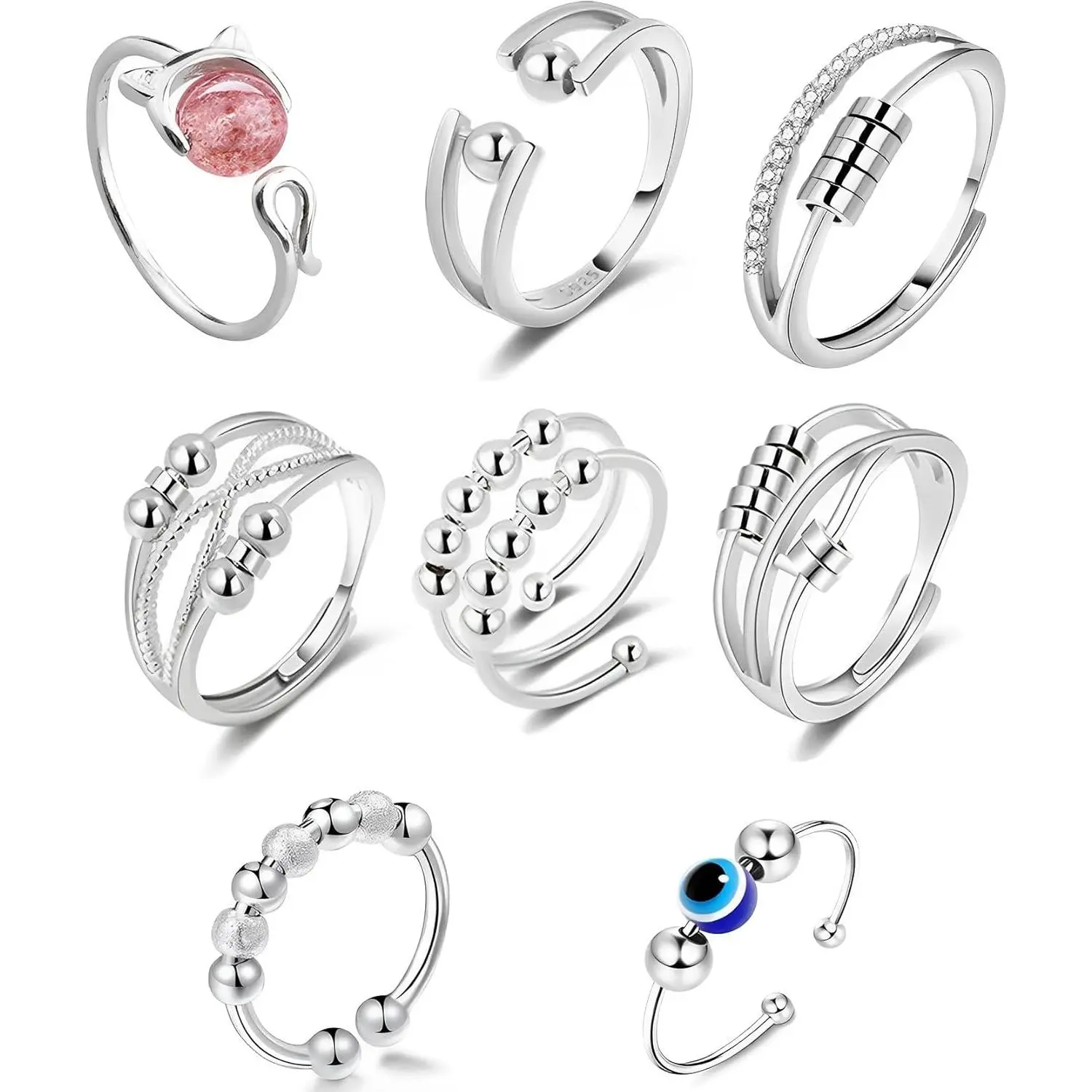 Women's NBB38 Rotatable Bead Thumb Ring Set - Adjustable Spinner Mood Rings, Cost-Effective Glamorous Casual Jewelry for Graduation, Anniversary Gifts