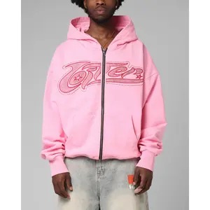 Loiter Silicone Rhinestone Zip Hoodie Pink