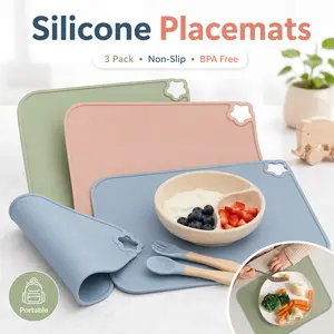 3 Pack Silicone Toddler Placemats, non-slip & heat resistant design, reusable portable stain-proof kids dining mats, flexible easy-clean baby table placemats, perfect for daily meals, travel and home dining table use for toddlers and young children