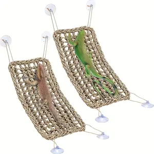 Bearded dragon hammock lizard reptile mountain climbing lounge chair seaweed fiber habitat tank accessories jungle toys suitable for hermit crab gecko snake iguana amphibians.