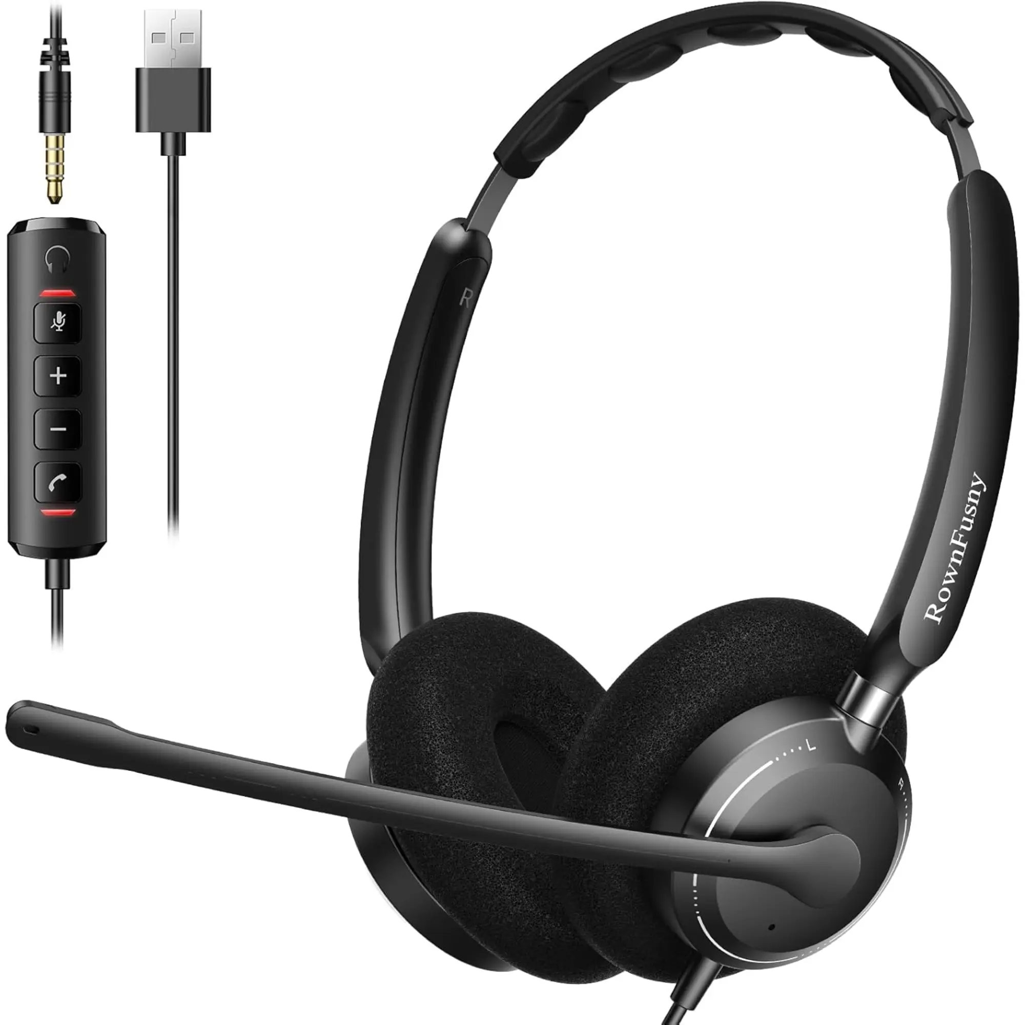 Rownfusny R06S Wired USB Headset With Noise-Canceling Mic Rownfusny R06S Wired USB Headset With Noise-Canceling Mic