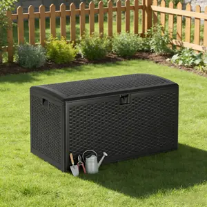 Garvee 73 Gallon Waterproof Large Resin Deck Box - Lockable Storage Container for Patio Furniture Cushions, Throw Pillows, Garden Tools, and Pool Floats - Durable Outdoor and Indoor Use, Black
