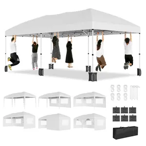 Commercial 10x20 ft Pop Up Canopy Tent, Heavy Duty Outdoor Gazebo with 6 Sidewalls – All Season Waterproof Party Tent for Weddings, Easy Setup and Storage Bag Included