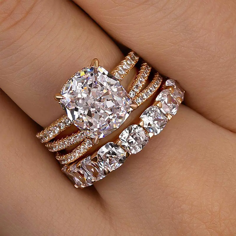 Maxine Classic 4.5ct Cushion Cut 3PC Engagement Ring Set,Bridal Set Rings,Women's Ring Jewelry,Wedding Ring Set for Daily,Travel,Proposal,Birthday,Anniversary, Daily Wear