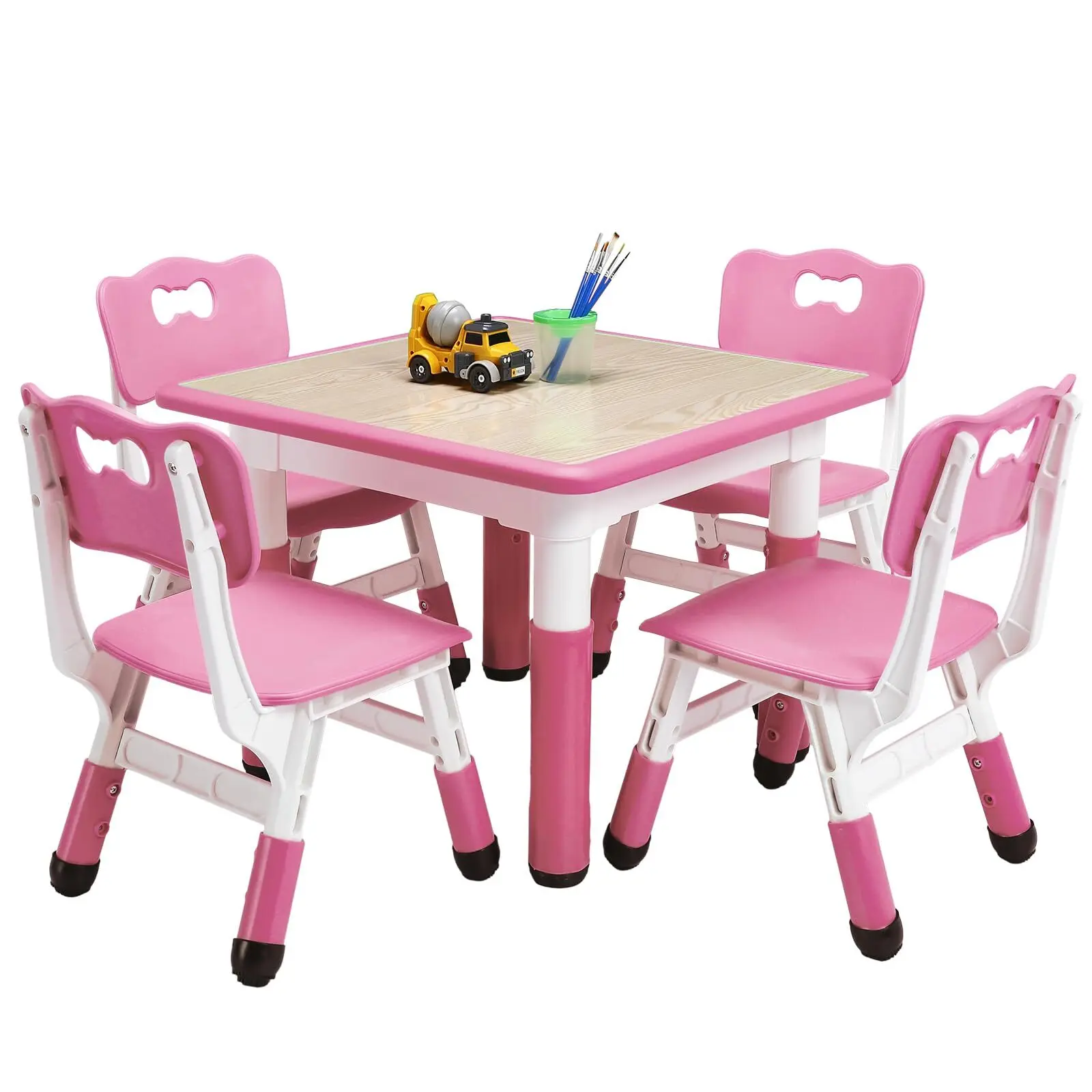 Grow-With-Me Children's Table Set - 10-Level Height Adjustment, Removable Art Board Desktop, 4 Non-Slip Chairs | Ideal for Homeschool, Daycare & Family Use (2-10Y)