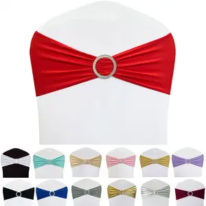 Wedding Chair Decorations Stretch Red Chair Bows and Sashes for Party Ceremony Reception Spandex Chair Covers, Chair Covers for Dining Chairs, Elastic Chair Ties for Wedding Party Ceremony Reception(10pcs/30pcs/50pcs/100pcs)