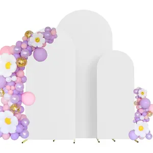 Set of 3 Wedding Arch Cover Spandex Fitted Stretchy Arch Stand Covers,2-Sided Round Top Chiara Backdrop Cover for Party Birthday Banquet Baby Shower Arch Decoration (4ft,5ft,6ft White)