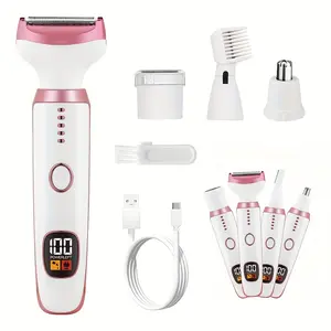 4-in-1 Electric Bikini Trimmer & Facial Hair Remover for Women - Cordless Nose, Ear, & Eyebrow Trimmer - Waterproof Grooming Kit for Sensitive Skin
