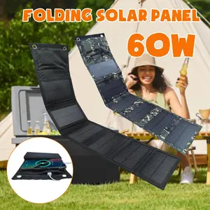 60W Portable Polysilicon Solar Panel Charger USB 5V DC Foldable Solar Panel For Phone Charge Power Bank For Hiking Camping