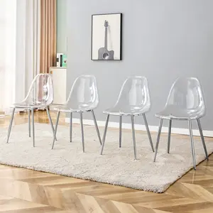 ARCH Modern simple transparent dining chair plastic chair armless crystal chair Nordic creative makeup stool negotiation chair Set of 4 and plating metal legW115164140,TW-1200