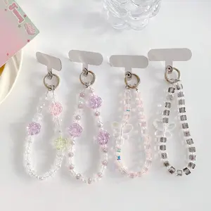 Sweet Candy Color Mobile Phone Chain Phone Strap Cute Butterfly Cellphone Pendant Charms Women Cell Phone Case Anti-loss Lanyard Jewelry Phone Accessory Phone Sling