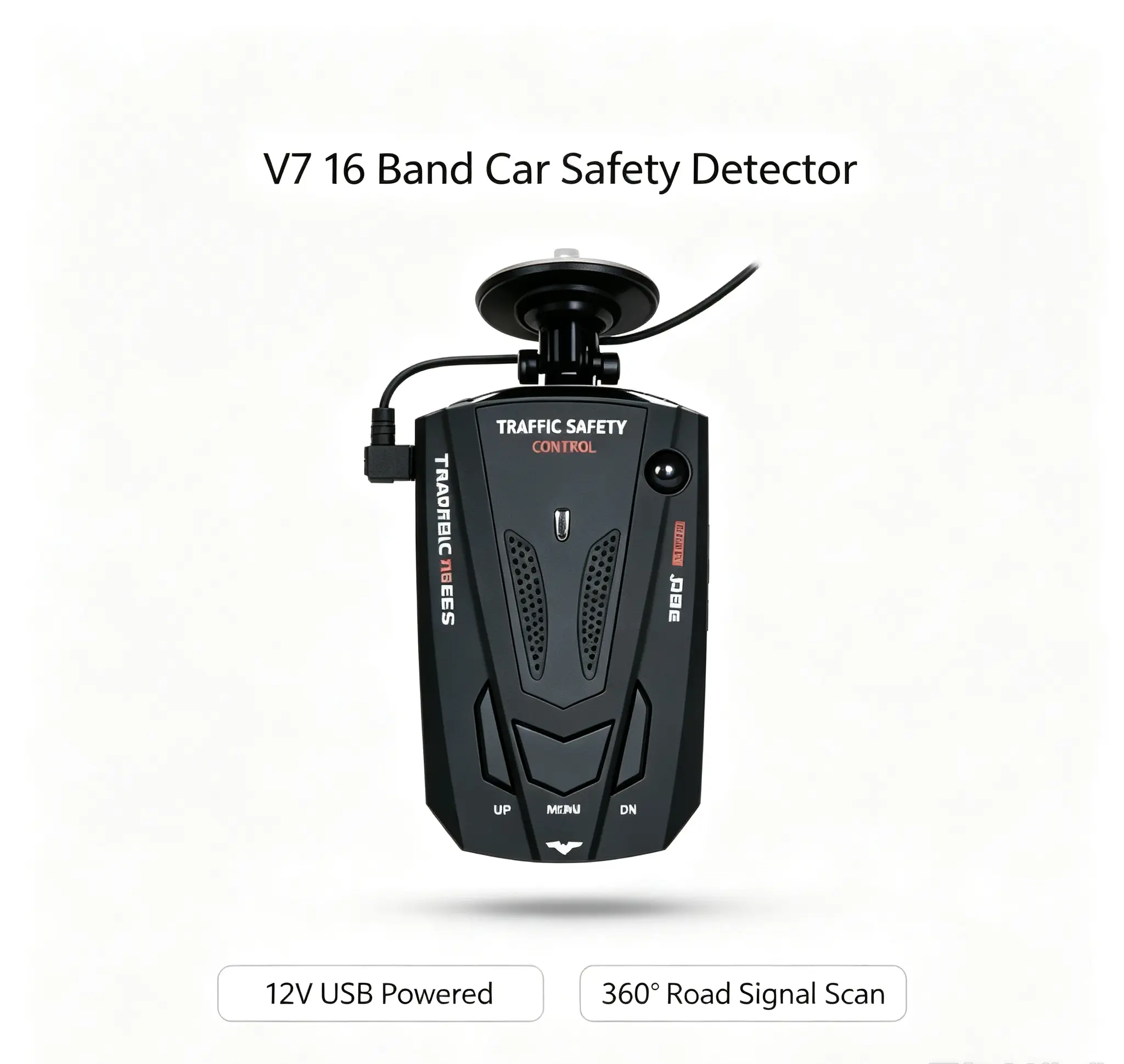 V7 16 Band Car Safety Detector 12V USB Powered 360° Road Signal Scan Traffic Safety Control Device