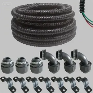 25 Feet Flexible Liquid Tight PVC Conduit Kit - Extra Flexible Black Electrical Conduit with 3 Couplings, 3 Elbows & 7 Straps - Sealtight Seal Flex Wire Protection - Waterproof Durable Wiring Solution