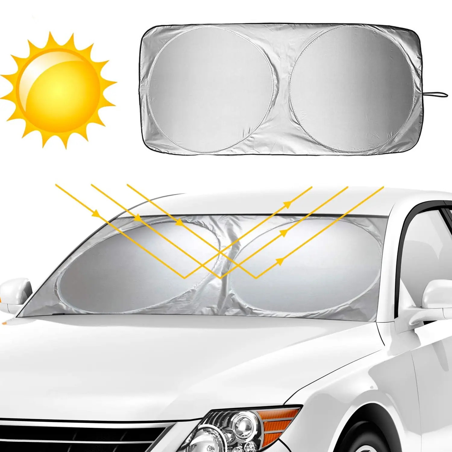 Reflective Foldable Shade for SUV/Truck, 63"x33.5" Large Front Windshield Sun Visor, Silver Coated UV Protection, Heat Reduction, Simple Install Car Window Sunshade
